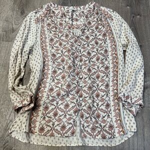 Lucky Brand Women’s Size Small blouse shirt Woven Top boho Button up long sleeve